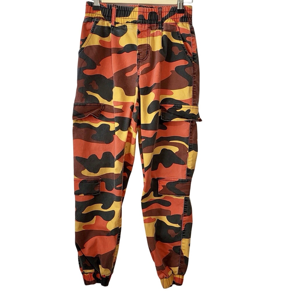 VIP Camo Cargo Pants Tactical Belt Orange & Black Grunge Junior Size 3/26
